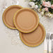 25 Round Natural Paper Salad Dinner Plates with Gold Lined Rim - Disposable Tableware