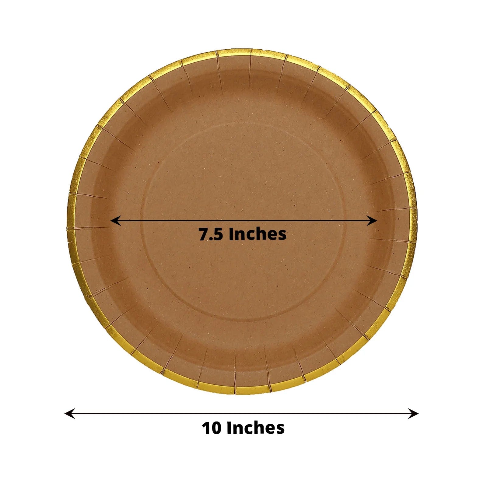 25 Round Natural Paper Salad Dinner Plates with Gold Lined Rim - Disposable Tableware