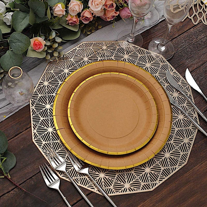 25 WHITE Floral Paper Salad DINNER PLATES GOLD Scallop Rim Party Events