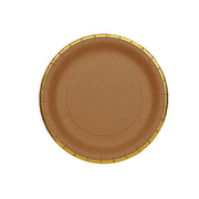 25 Round Natural Paper Salad Dinner Plates with Gold Lined Rim - Disposable Tableware DSP_PPR0015_10_NATGD