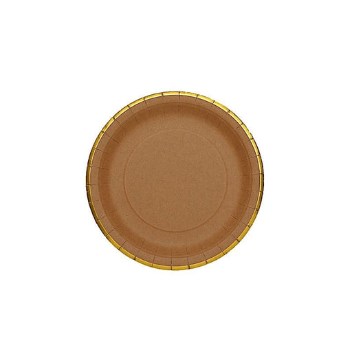 25 Round Natural Paper Salad Dinner Plates with Gold Lined Rim - Disposable Tableware DSP_PPR0015_8_NATGD