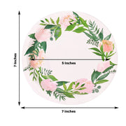 25 Round Paper Plates with Peony Flowers Wreath Design - Disposable Tableware