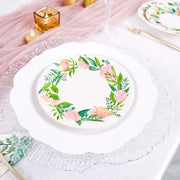 25 Round Paper Plates with Peony Flowers Wreath Design - Disposable Tableware DSP_PPR0004_7_WHT