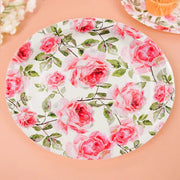 25 Round Paper Plates with Rose Flowers Design - Disposable Tableware