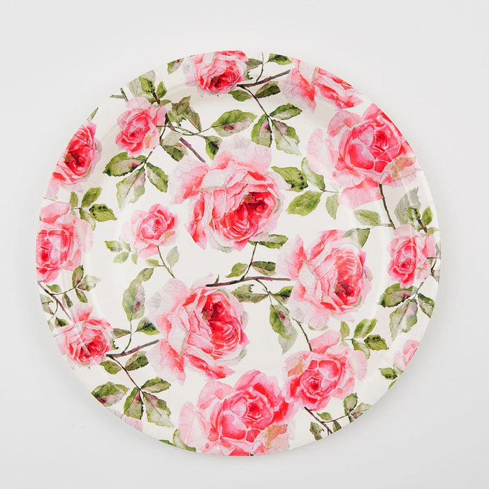 25 Round Paper Plates with Rose Flowers Design - Disposable Tableware DSP_PPR0005_9_FLO