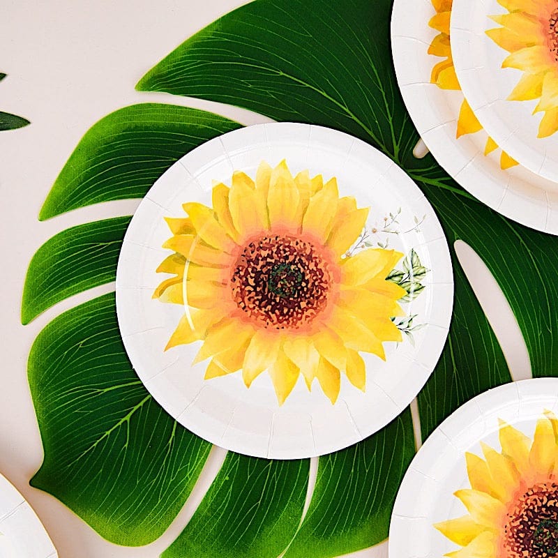 25 Round Paper Plates with Sunflower Design - Disposable Tableware DSP_PPR0006_7_SUN