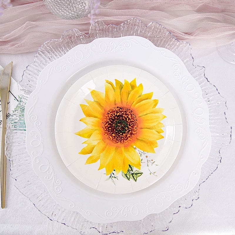 25 Round Paper Plates with Sunflower Design - Disposable Tableware DSP_PPR0006_7_SUN