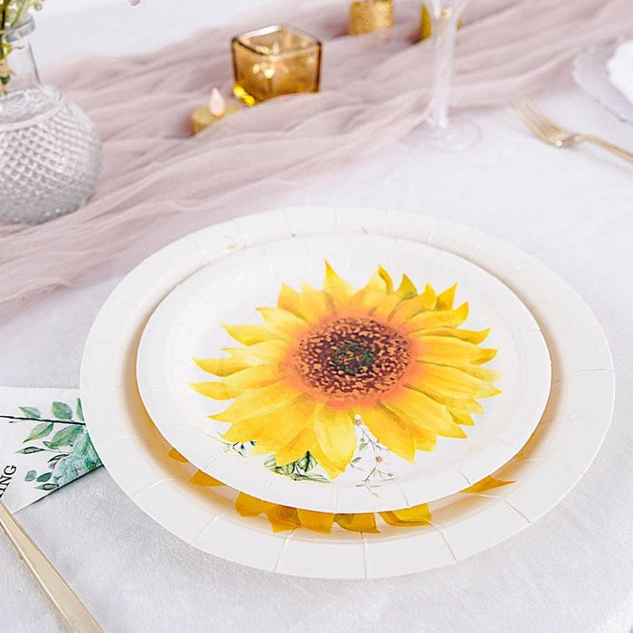 25 Round Paper Plates with Sunflower Design - Disposable Tableware DSP_PPR0006_7_SUN
