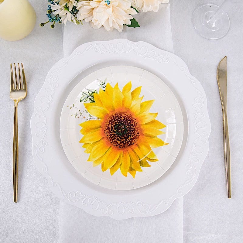 25 Round Paper Plates with Sunflower Design - Disposable Tableware DSP_PPR0006_7_SUN