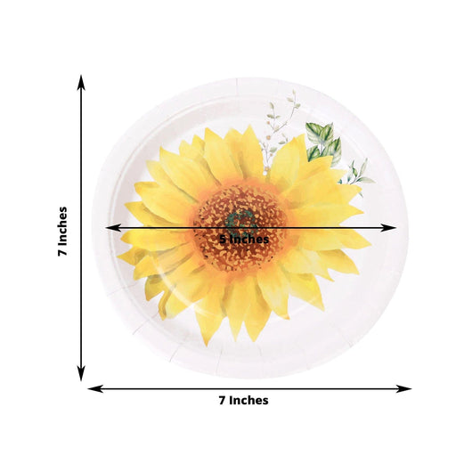 25 Round Paper Plates with Sunflower Design - Disposable Tableware DSP_PPR0006_7_SUN