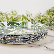 25 Round Paper Plates with Tropical Leaves Design - Disposable Tableware
