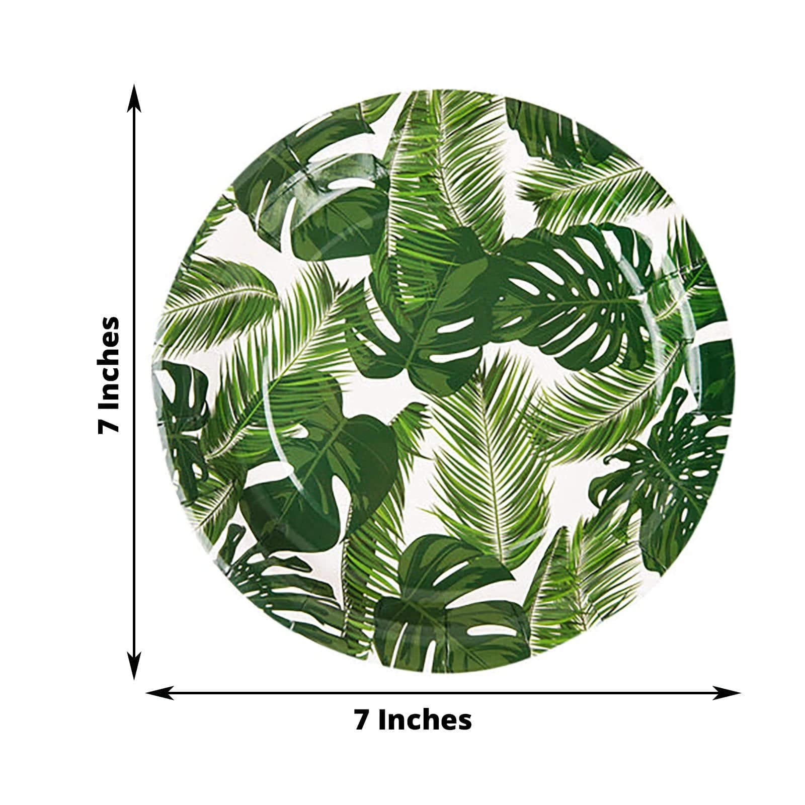 25 Round Paper Plates with Tropical Leaves Design - Disposable Tableware