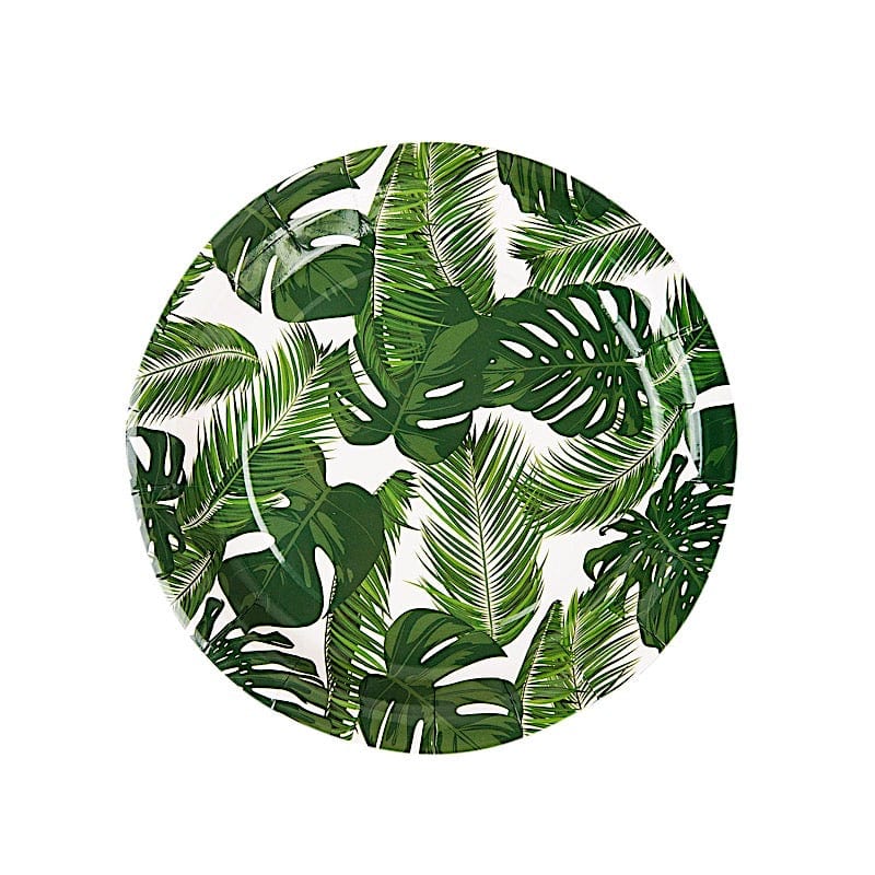 25 Round Paper Plates with Tropical Leaves Design - Disposable Tableware