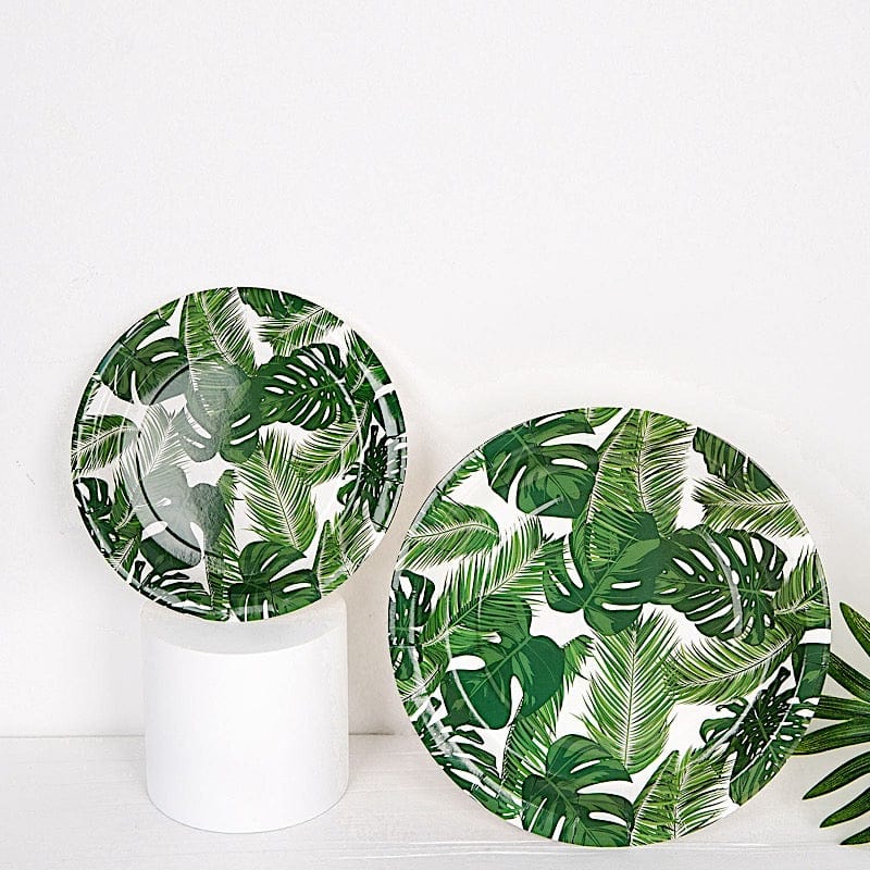 25 Round Paper Plates with Tropical Leaves Design - Disposable Tableware