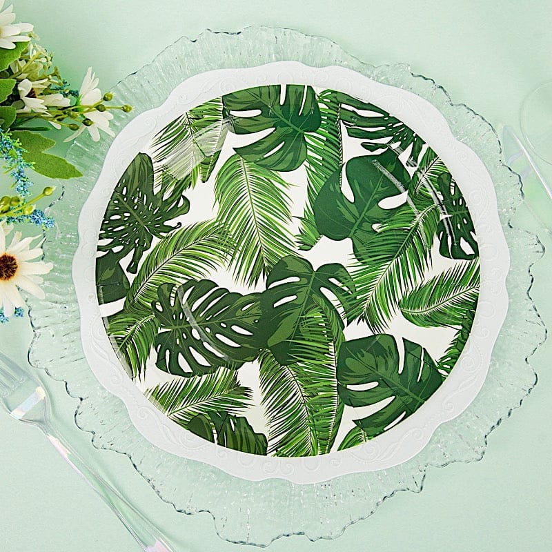 25 Round Paper Plates with Tropical Leaves Design - Disposable Tableware