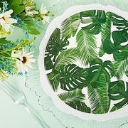 25 Round Paper Plates with Tropical Leaves Design - Disposable Tableware