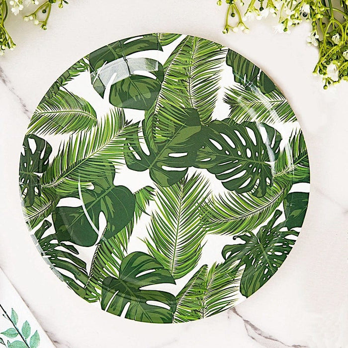 25 Round Paper Plates with Tropical Leaves Design - Disposable Tableware