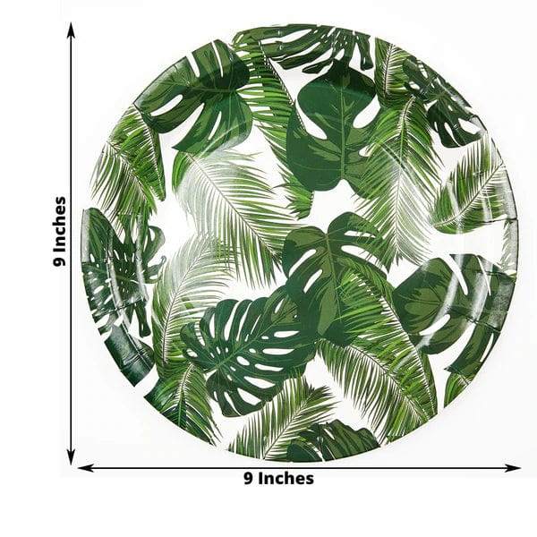 25 Round Paper Plates with Tropical Leaves Design - Disposable Tableware