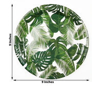 25 Round Paper Plates with Tropical Leaves Design - Disposable Tableware