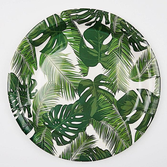 25 Round Paper Plates with Tropical Leaves Design - Disposable Tableware DSP_PPR0007_9_GRN