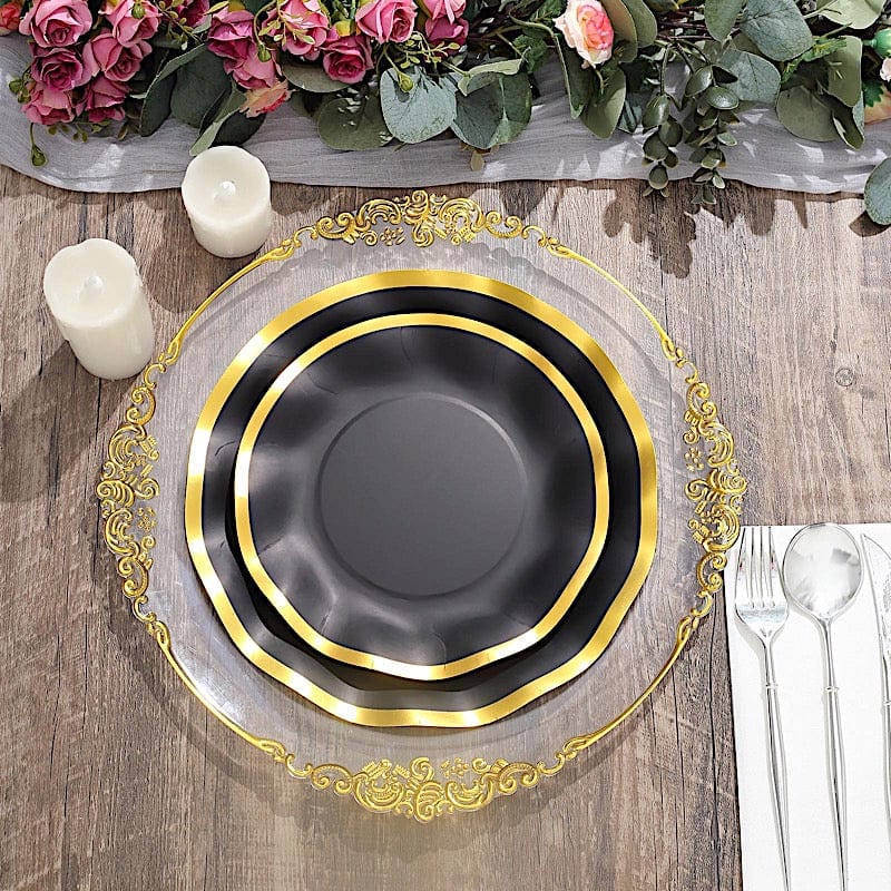 25 Round Wavy Rim Dinner Salad Plates - Disposable Tableware