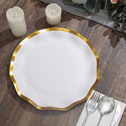 25 Round Wavy Rim Dinner Salad Plates - Disposable Tableware