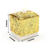 25 Sequin Glittered Favor Boxes with Ribbon Mini Gift Holders - Gold and White BOX_2X2_GLIT01_GOLD