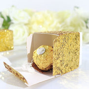 25 Sequin Glittered Favor Boxes with Ribbon Mini Gift Holders - Gold and White BOX_2X2_GLIT01_GOLD