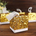 25 Sequin Glittered Favor Boxes with Ribbon Mini Gift Holders - Gold and White BOX_2X2_GLIT01_GOLD