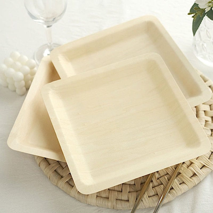 25 Square 9" Natural Poplar Wood Dinner Plates - Disposable Tableware BIRC_P007_9