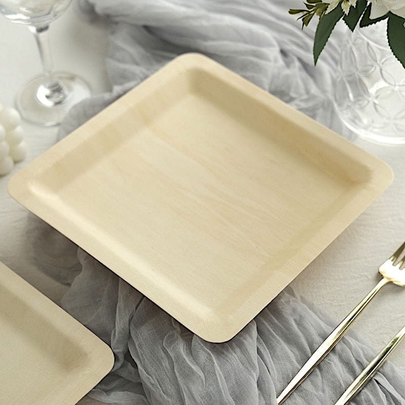 25 Square 9" Natural Poplar Wood Dinner Plates - Disposable Tableware BIRC_P007_9
