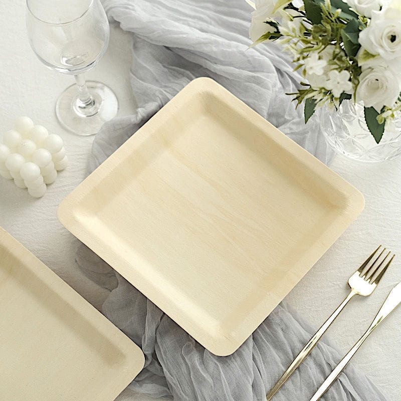 25 Square 9" Natural Poplar Wood Dinner Plates - Disposable Tableware BIRC_P007_9