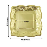 25 Square Metallic Vintage Salad Dinner Plates with Scroll Design- Disposable Tableware