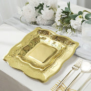 25 Square Metallic Vintage Salad Dinner Plates with Scroll Design- Disposable Tableware