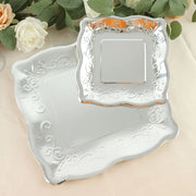 25 Square Metallic Vintage Salad Dinner Plates with Scroll Design- Disposable Tableware