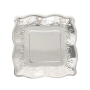 25 Square Metallic Vintage Salad Dinner Plates with Scroll Design- Disposable Tableware