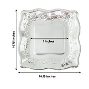 25 Square Metallic Vintage Salad Dinner Plates with Scroll Design- Disposable Tableware