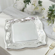 25 Square Metallic Vintage Salad Dinner Plates with Scroll Design- Disposable Tableware
