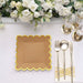 25 Square Natural Paper Salad Dinner Plates with Gold Scalloped Rim - Disposable Tableware