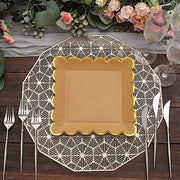 25 Square Natural Paper Salad Dinner Plates with Gold Scalloped Rim - Disposable Tableware