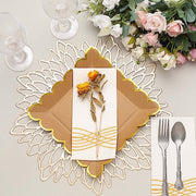 25 Square Natural Paper Salad Dinner Plates with Gold Scalloped Rim - Disposable Tableware
