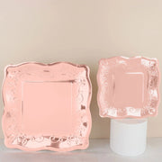 25 Square Paper Dessert Dinner Plates Scroll Design Rim - Disposable Tableware