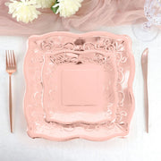 25 Square Paper Dessert Dinner Plates Scroll Design Rim - Disposable Tableware