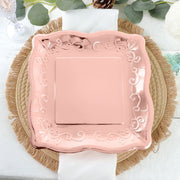 25 Square Paper Dessert Dinner Plates Scroll Design Rim - Disposable Tableware