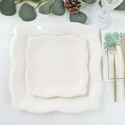 25 Square Paper Dessert Dinner Plates Scroll Design Rim - Disposable Tableware