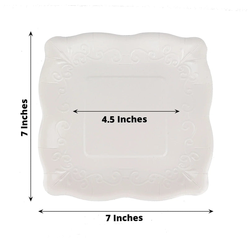 25 Square Paper Dessert Dinner Plates Scroll Design Rim - Disposable Tableware