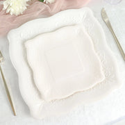 25 Square Paper Dessert Dinner Plates Scroll Design Rim - Disposable Tableware