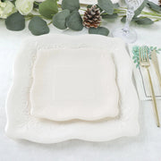 25 Square Paper Dessert Dinner Plates Scroll Design Rim - Disposable Tableware