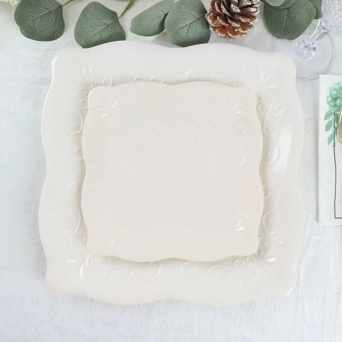 25 Square Paper Dessert Dinner Plates Scroll Design Rim - Disposable Tableware