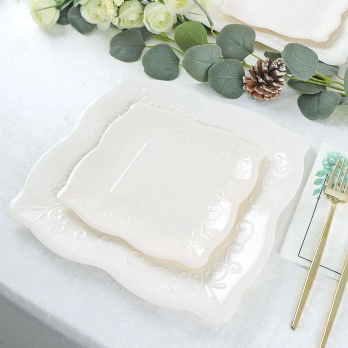 25 Square Paper Dessert Dinner Plates Scroll Design Rim - Disposable Tableware